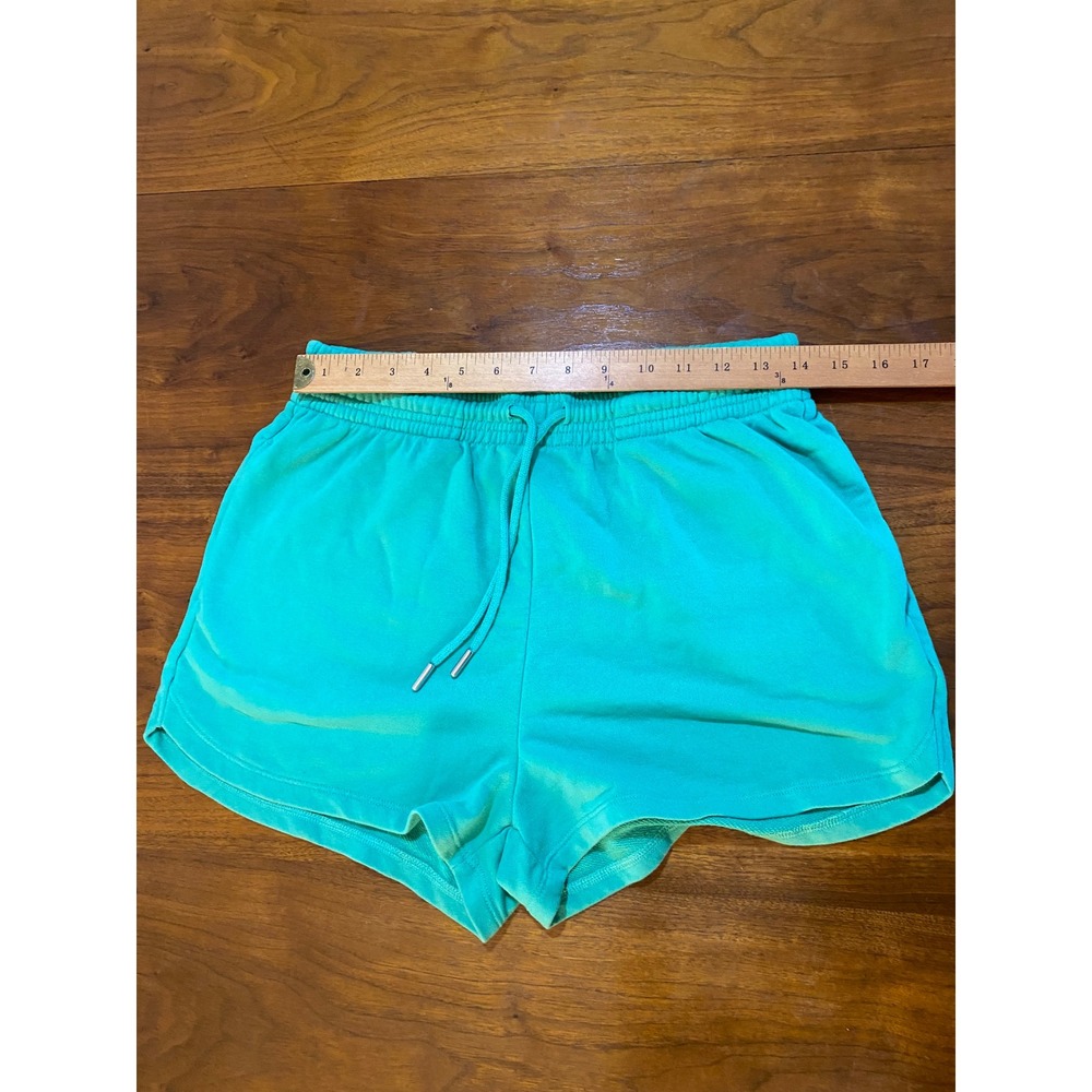HM Teal Green Sweat Shorts Elastic Drawstring Athletic Dolphin Hem P/N 1152096 7